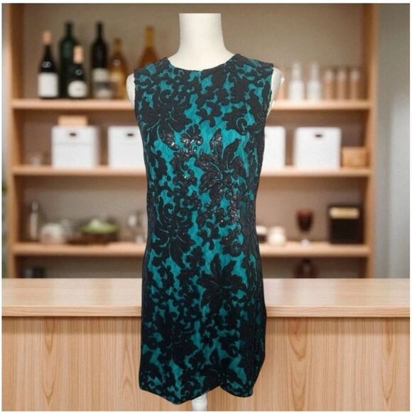 DIANE VON FURSTENBERG Jade Black Floral Sequin Shift Dress Size 6 NEW NWOT - Picture 1 of 10